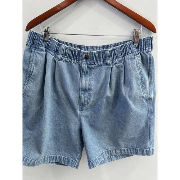 Eddie Bauer Mens Large Cotton Denim Shorts Elastic Waist Casual Blue Outdoor - Picture 4 of 9